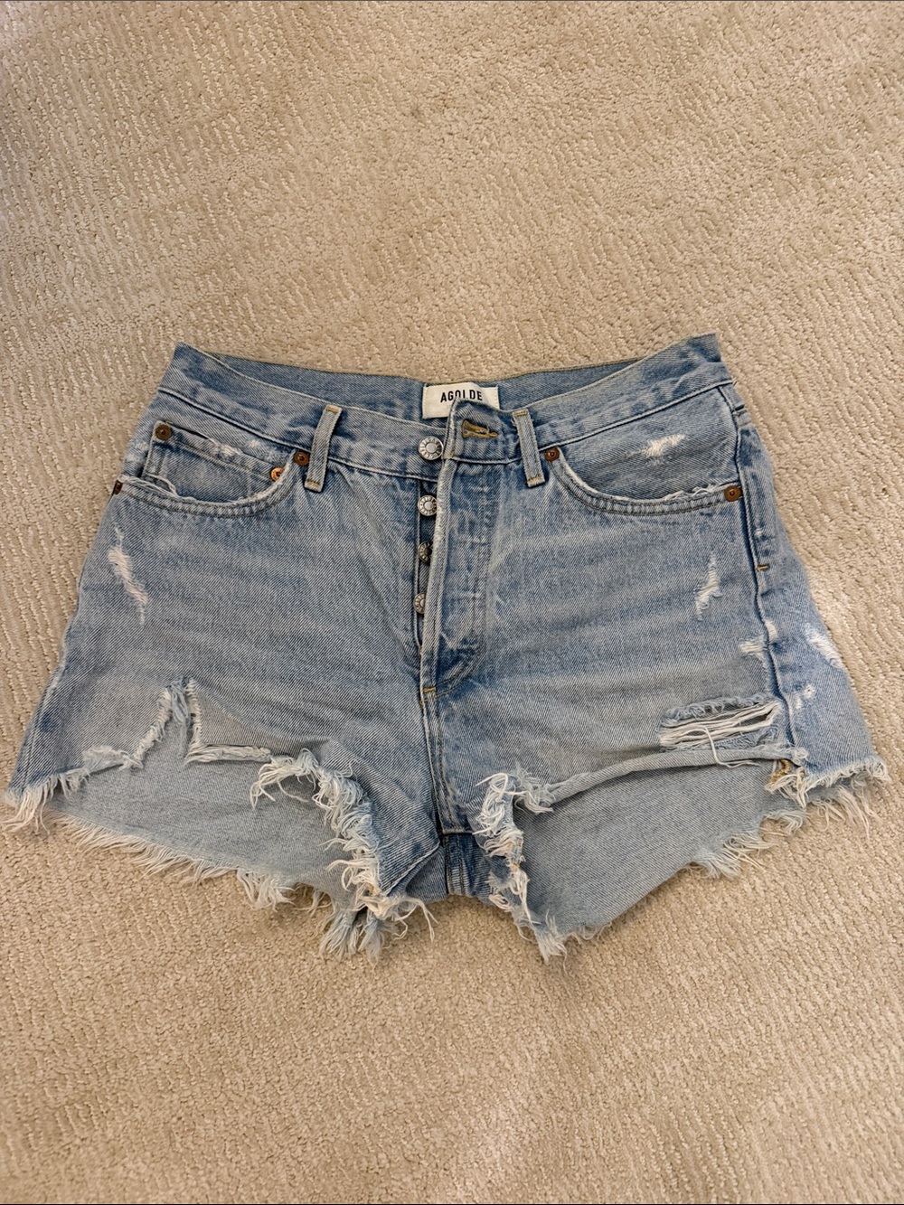 Agolde Shorts Light Wash Distressed High-Rise Denim